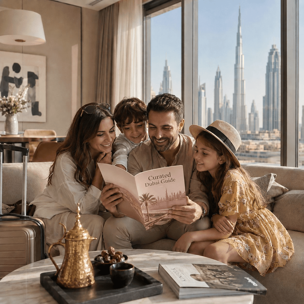 A family reading together in a Dubai home